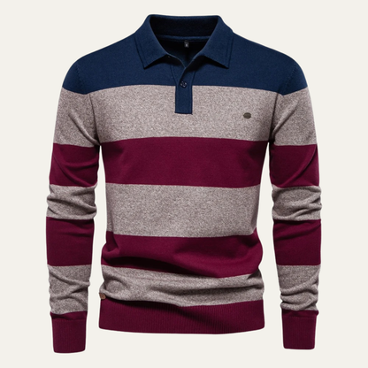 Men's Striped Cotton Polo Sweater - VibreMode