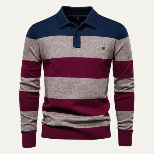 Men's Striped Cotton Polo Sweater - VibreMode