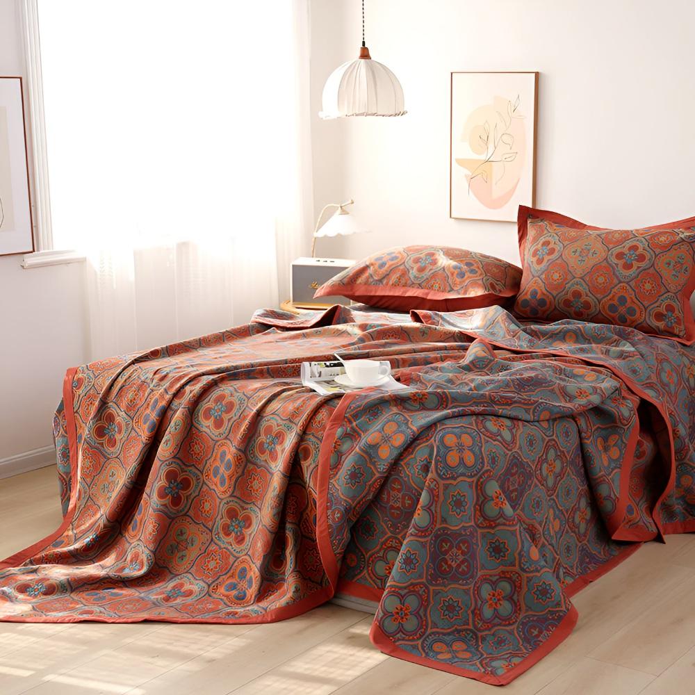 Cotton Reversible Coverlet Embroidery Floral Pattern