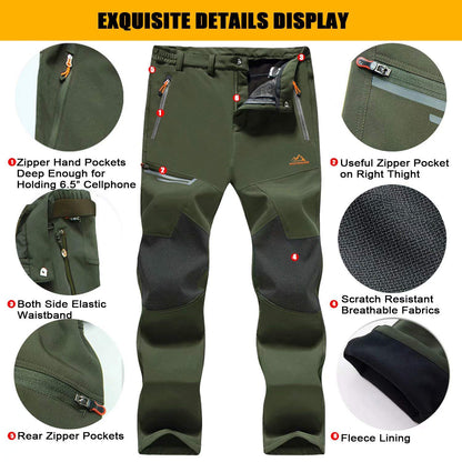 Men's Fleece-Lined Ski Pants Water-Resistant 4 Zip Pockets