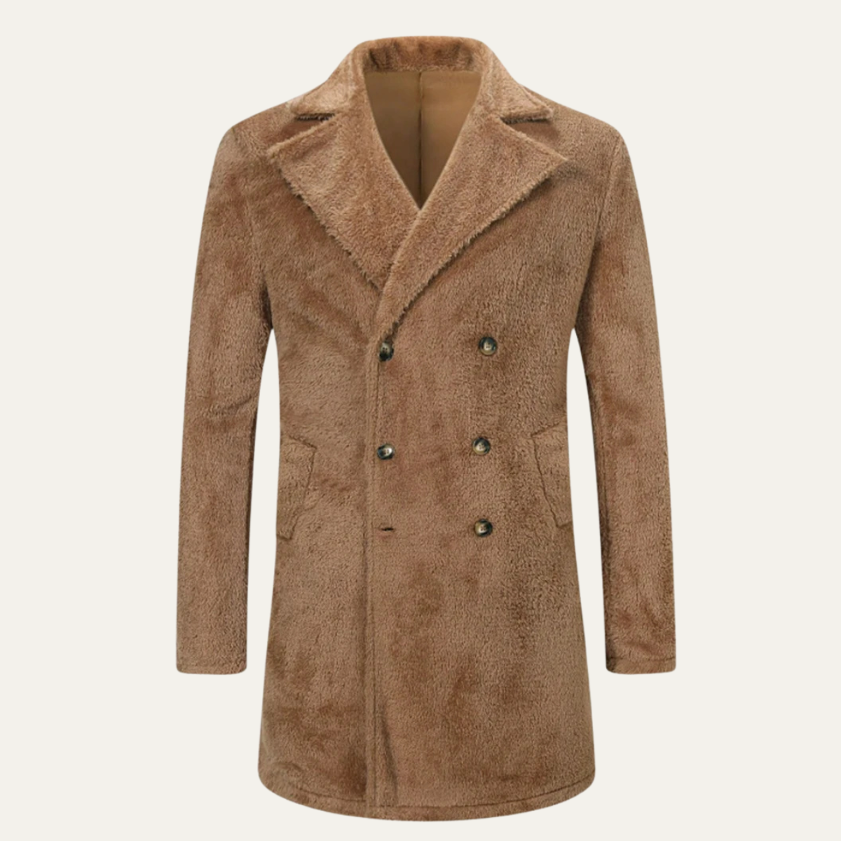 Fairchild Men's Double Breasted Plush Winter Coat Brown - VibreMode