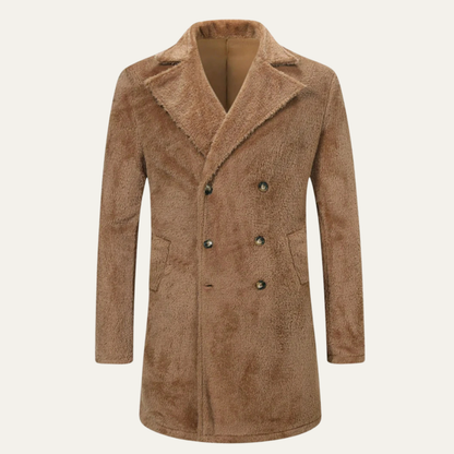 Fairchild Men's Double Breasted Plush Winter Coat Brown - VibreMode