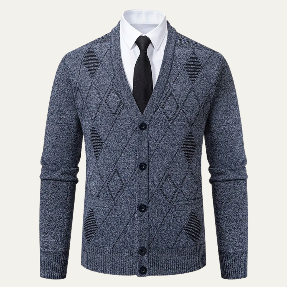 Men's Plaid Fleece Cardigan V Neck Winter Knit - VibreMode