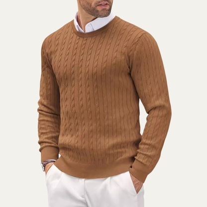 Men's Cable Knit Sweater Soft Warm Winter Round Neck