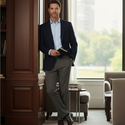 Men's Double Pleated High Waist Straight Leg Pants