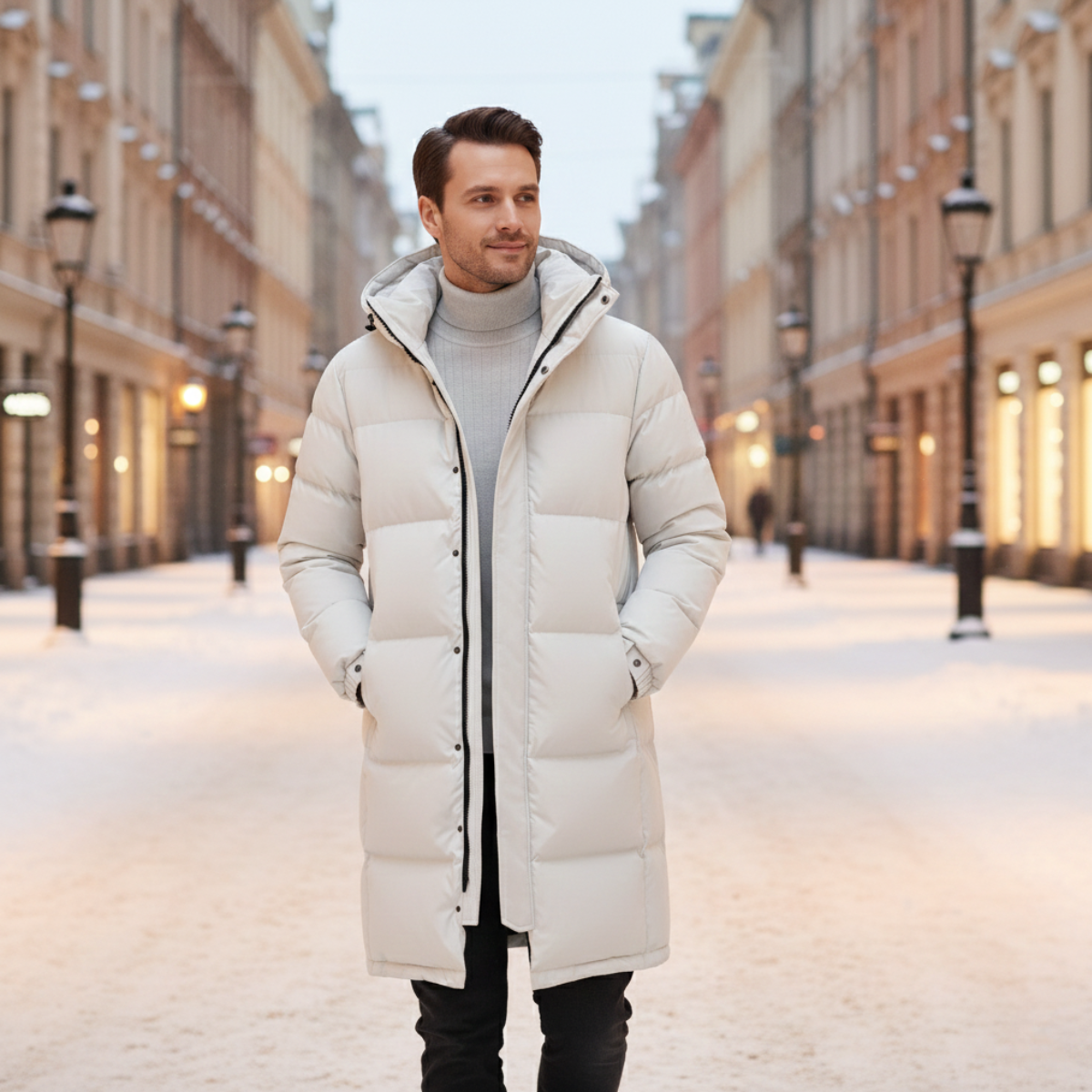 Men's Hooded Longline Puffer Coat Black
