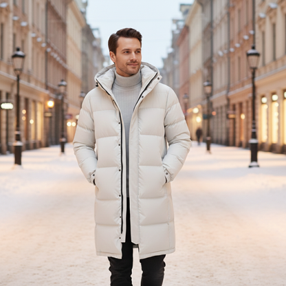 Men's Hooded Longline Puffer Coat Black