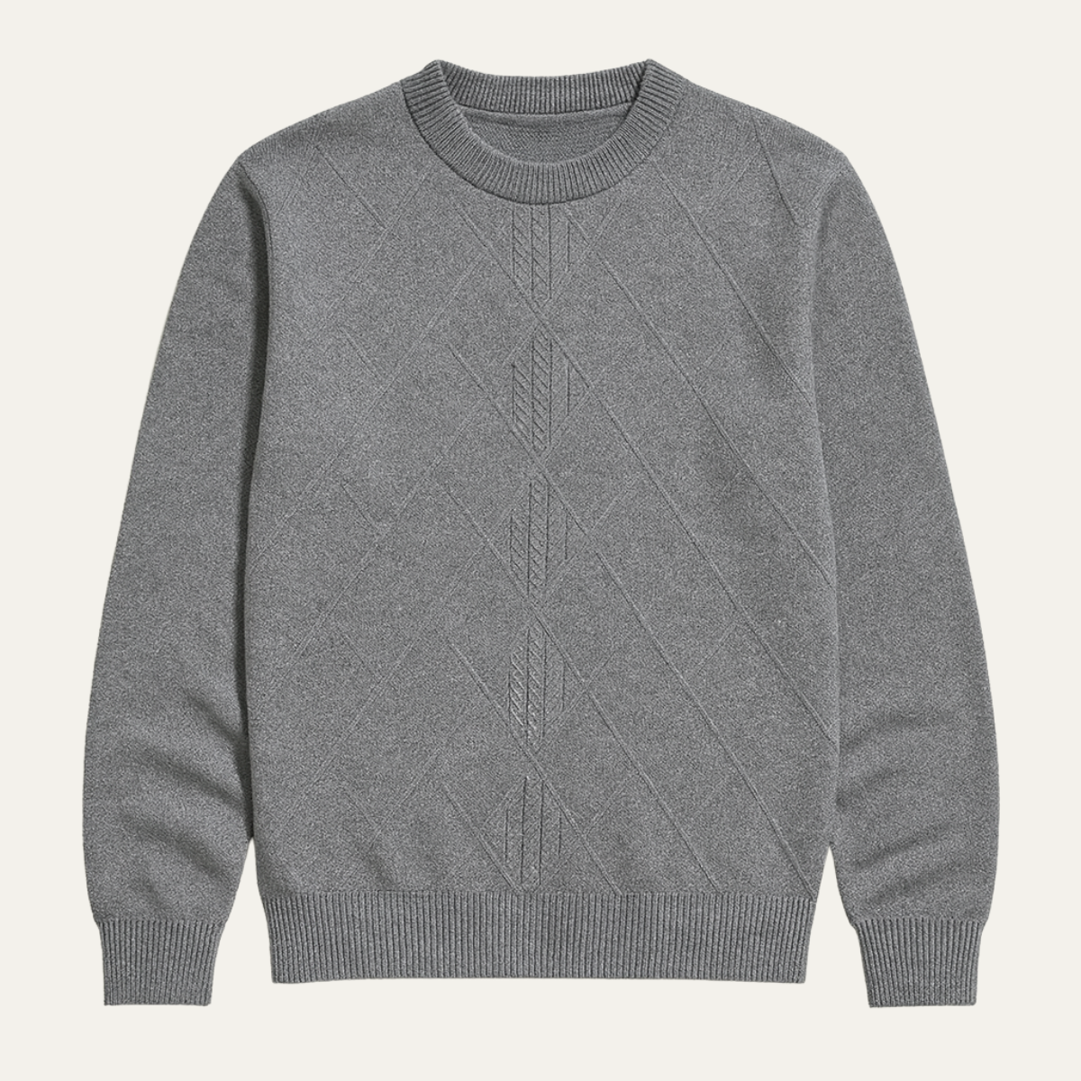 Men's Crew Neck Knit Sweater Warm Diamond Pattern - VibreMode