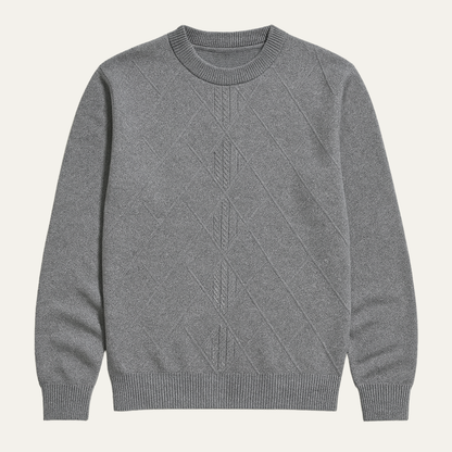 Men's Crew Neck Knit Sweater Warm Diamond Pattern - VibreMode