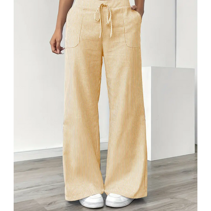 Comfortable Stripe Pants With Side Pockets - VibreMode