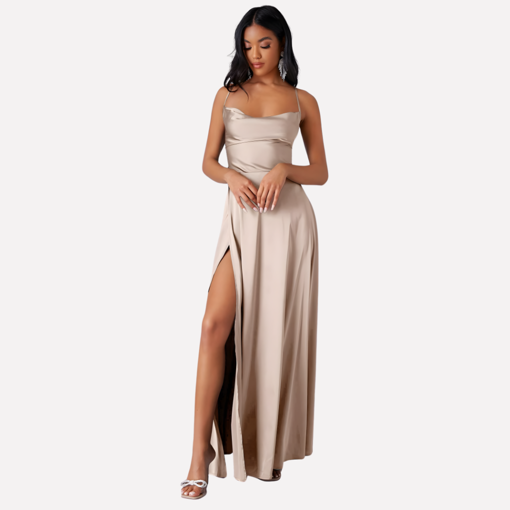 Women's Backless Maxi Dress High Side Slit - VibreMode