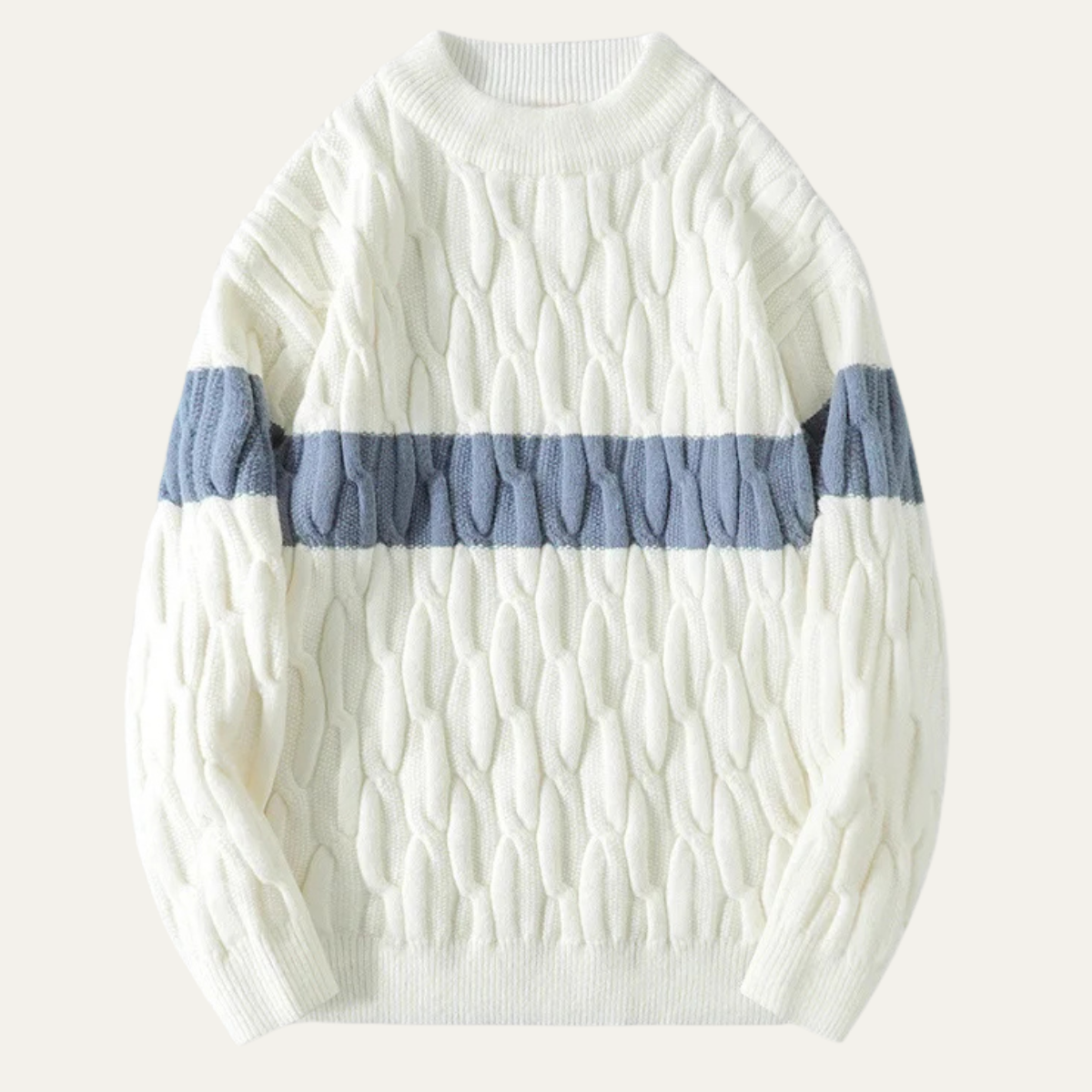 Men's Cable Knit Sweater Contrast Stripe - VibreMode
