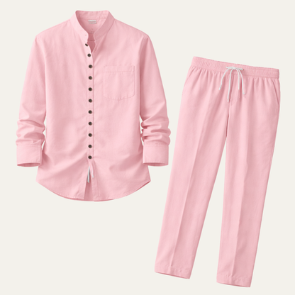 Men's Cotton Linen Two Piece Shirt Set - VibreMode