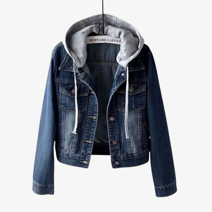 Women's Cropped Denim Jacket With Hood - VibreMode