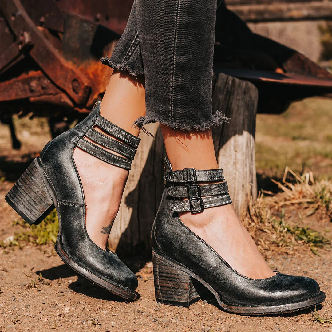 Women's Ankle Strap Pumps Chunky Heel