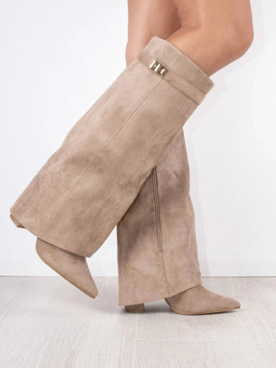 Chic Women's High Heel Leather Knee Boots with Buckle