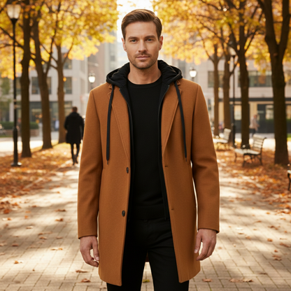 Men's Wool Overcoat Hooded Quilted Lining