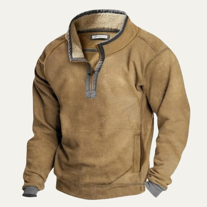 Mens Stand Collar Sweater Warm Half Button Outdoor