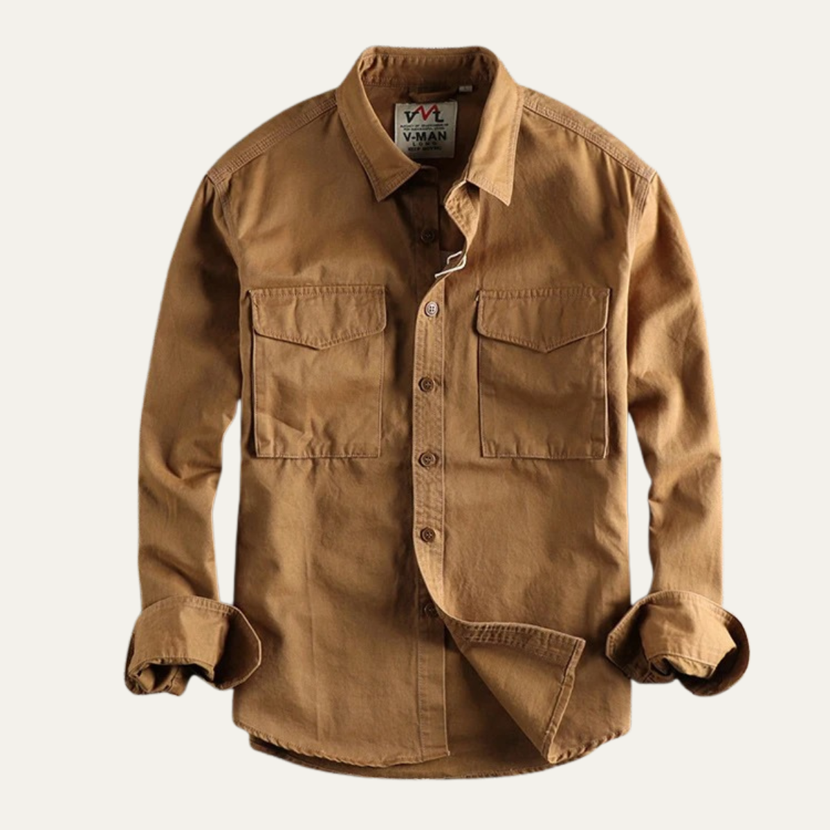 Men's Cotton Cargo Work Shirt Button Up With Pockets - VibreMode