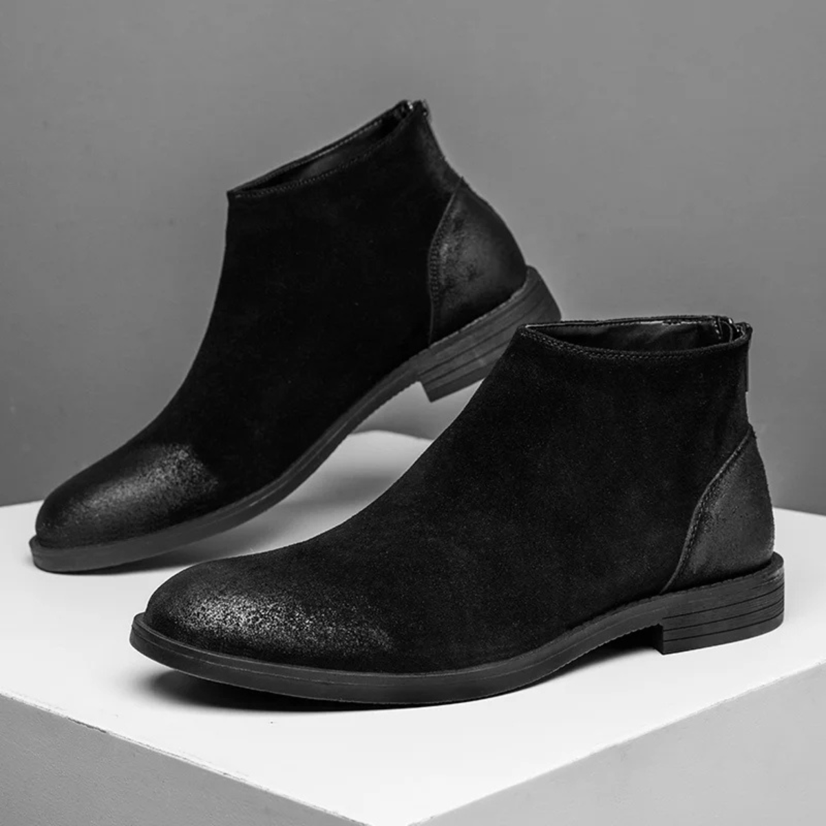 Men's Leather Suede Chelsea Boots Zipper Brown