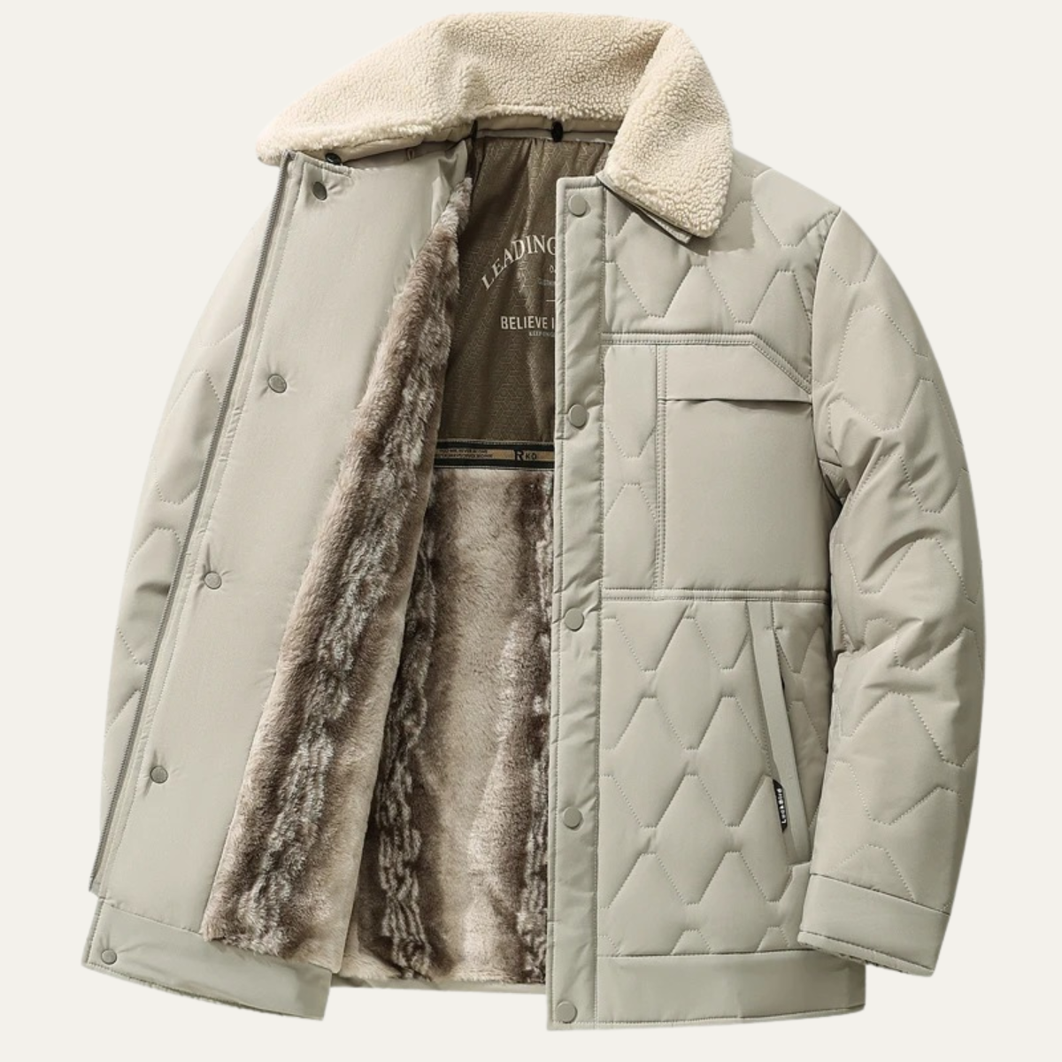 Men's Quilted Winter Jacket Fur Lined Sherpa Collar - VibreMode