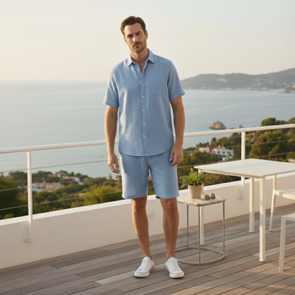 Men's Linen Shirt And Shorts Breathable Summer Set