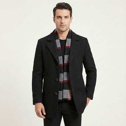 Men's Wool Overcoat Elegant Scarf Detail