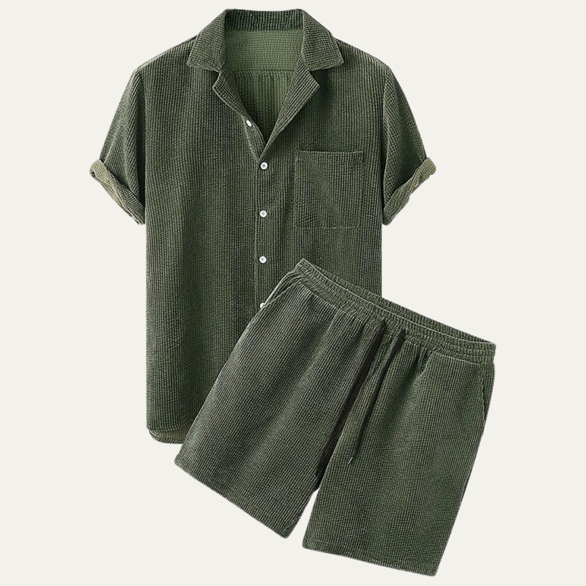 Men's Corduroy Shirt And Shorts Summer Set - VibreMode