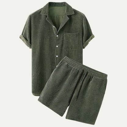 Men's Corduroy Shirt And Shorts Summer Set - VibreMode
