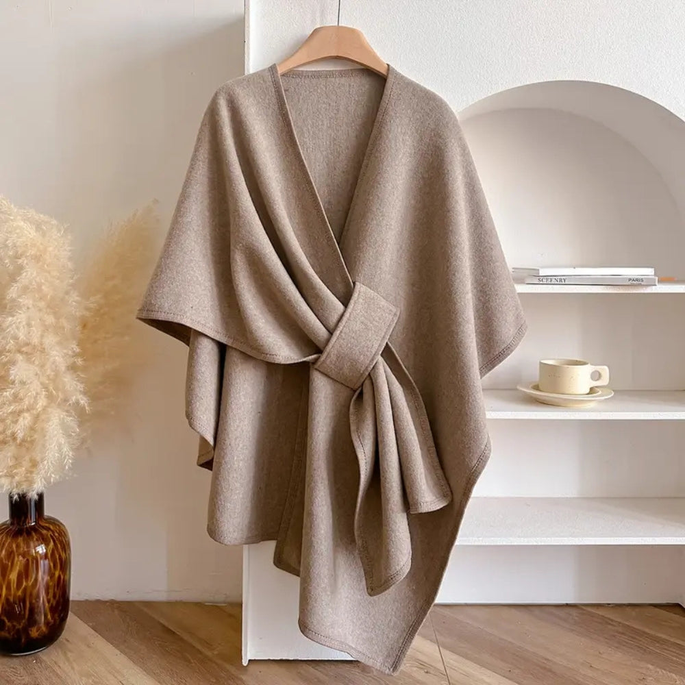 Women's Relaxed Fit Poncho Soft Cozy Beige - VibreMode