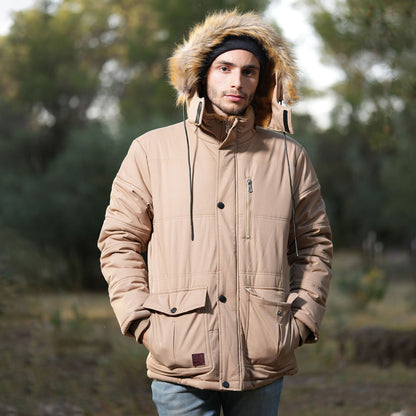 Men's Fleece-Lined Parka Jacket Warm Puffer Black