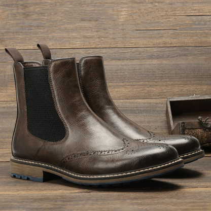 Monopoli Men's Chelsea Boots Leather Brogue Black
