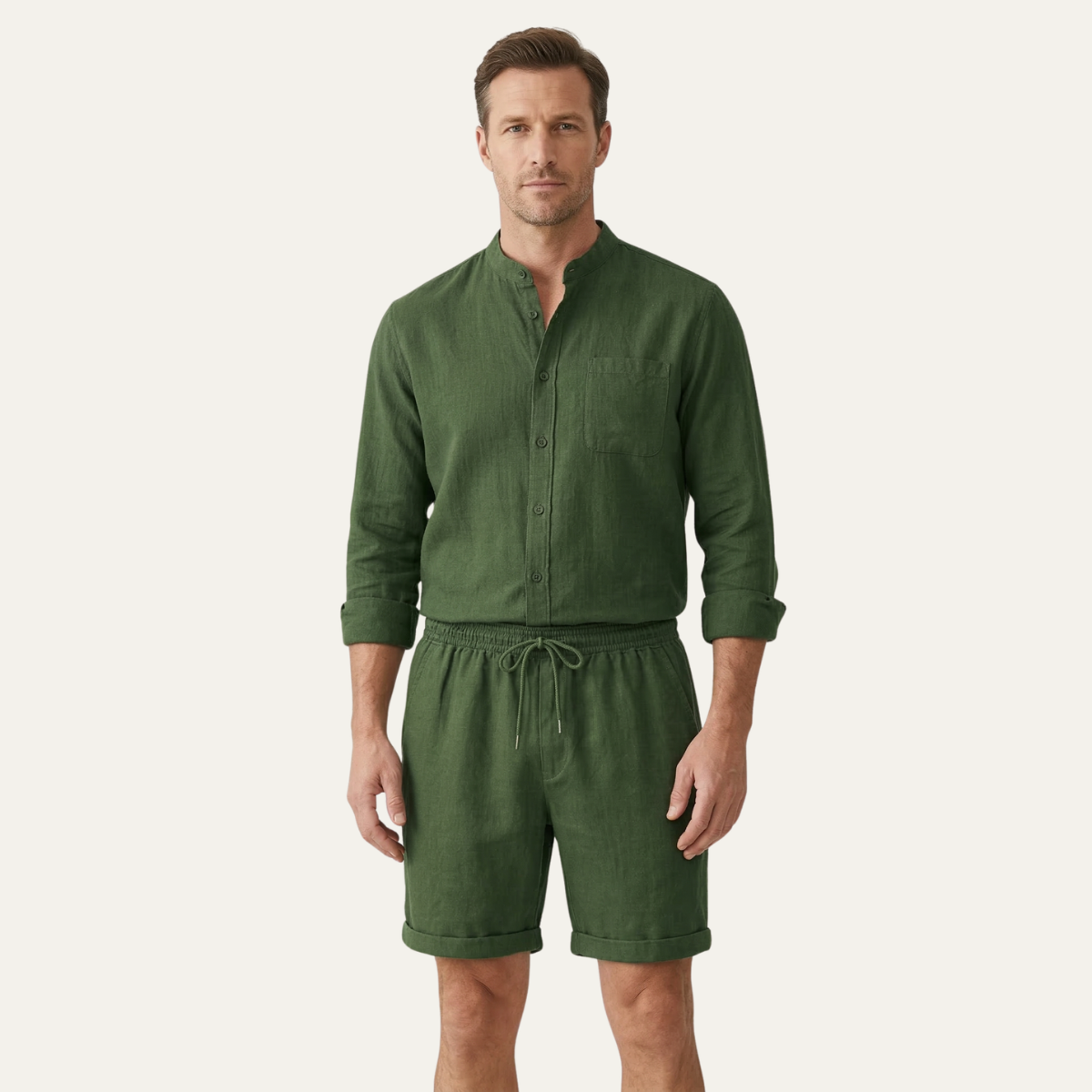 Men's Cotton Linen Shirt And Shorts Set