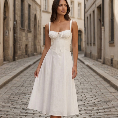 Midi Dress Spaghetti Strap Corset Bodice Women