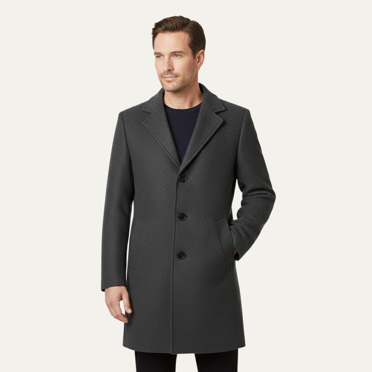 Men's Double Breasted Wool Overcoat Long Black