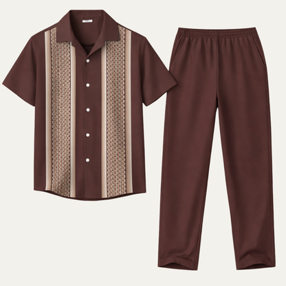 Men's Striped 2 Piece Suit Set Shirt Pants Lightweight - VibreMode