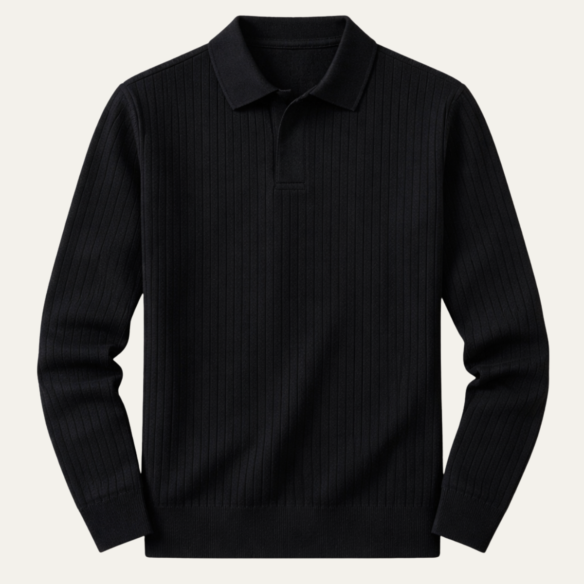 Men's Long Sleeve Polo Shirt Ribbed Knit - VibreMode
