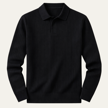 Men's Long Sleeve Polo Shirt Ribbed Knit - VibreMode