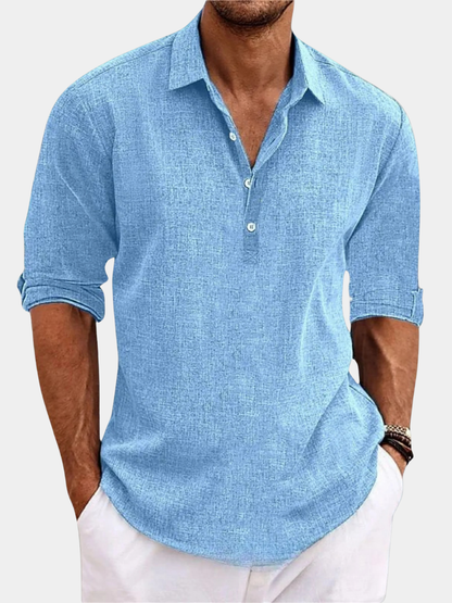Men's Casual Shirt Cotton Roll-Up Sleeves Light Blue - VibreMode
