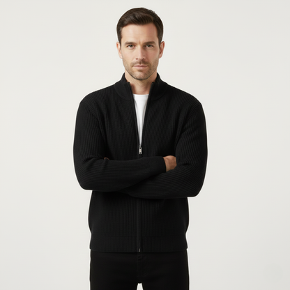 Men's Knit Cardigan Sweater Zip Front Collar Stand