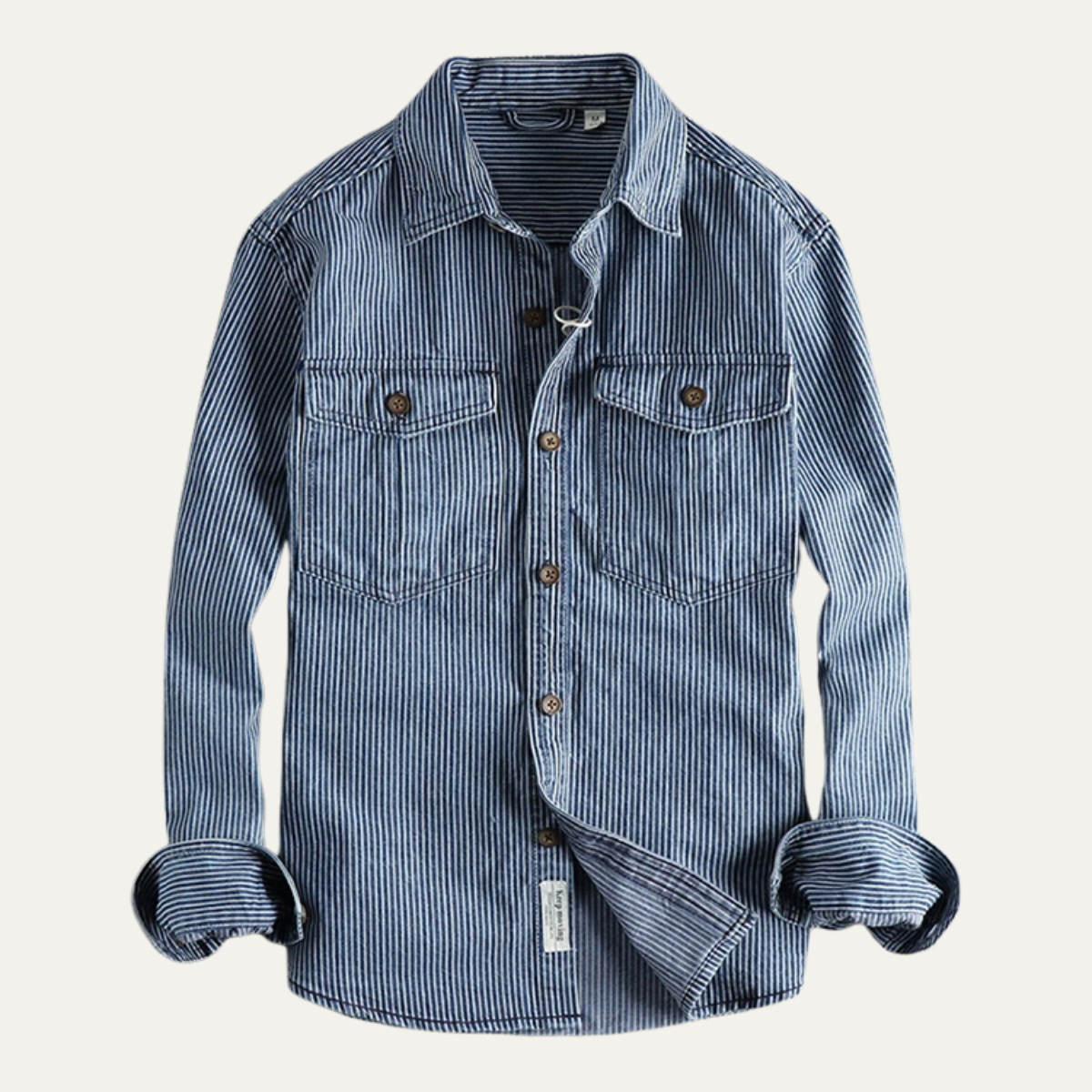 Men's Denim Shirt Jacket Striped Blue - VibreMode