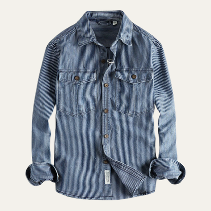 Men's Denim Shirt Jacket Striped Blue - VibreMode