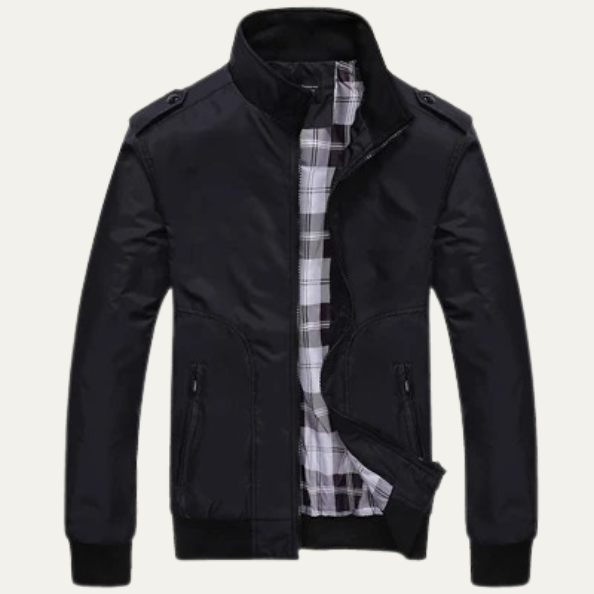 Men's Lightweight Bomber Jacket Stand Collar Black - VibreMode
