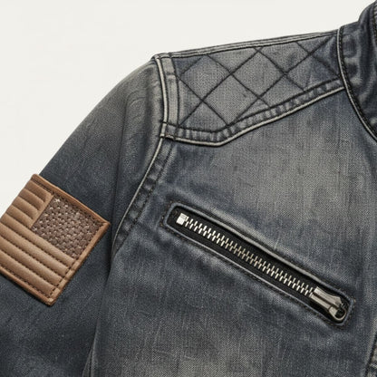 Men's Slim Fit Denim Jacket Zip Collar