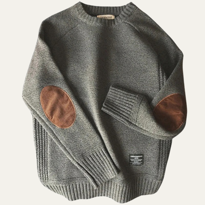 Porta Romana Men's Crew Neck Knitted Sweater Elbow Patches