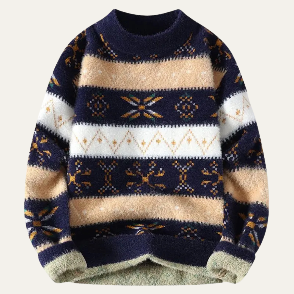 Men's Fleece Crewneck Sweater Nordic Pattern