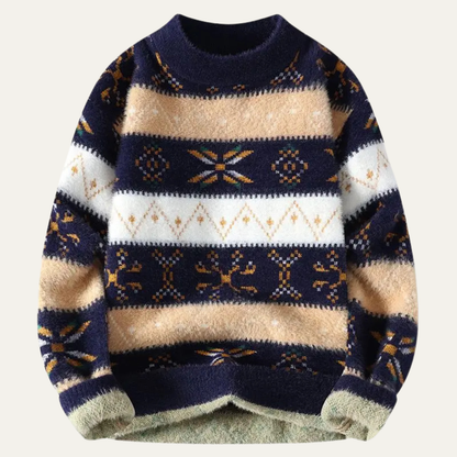 Men's Fleece Crewneck Sweater Nordic Pattern