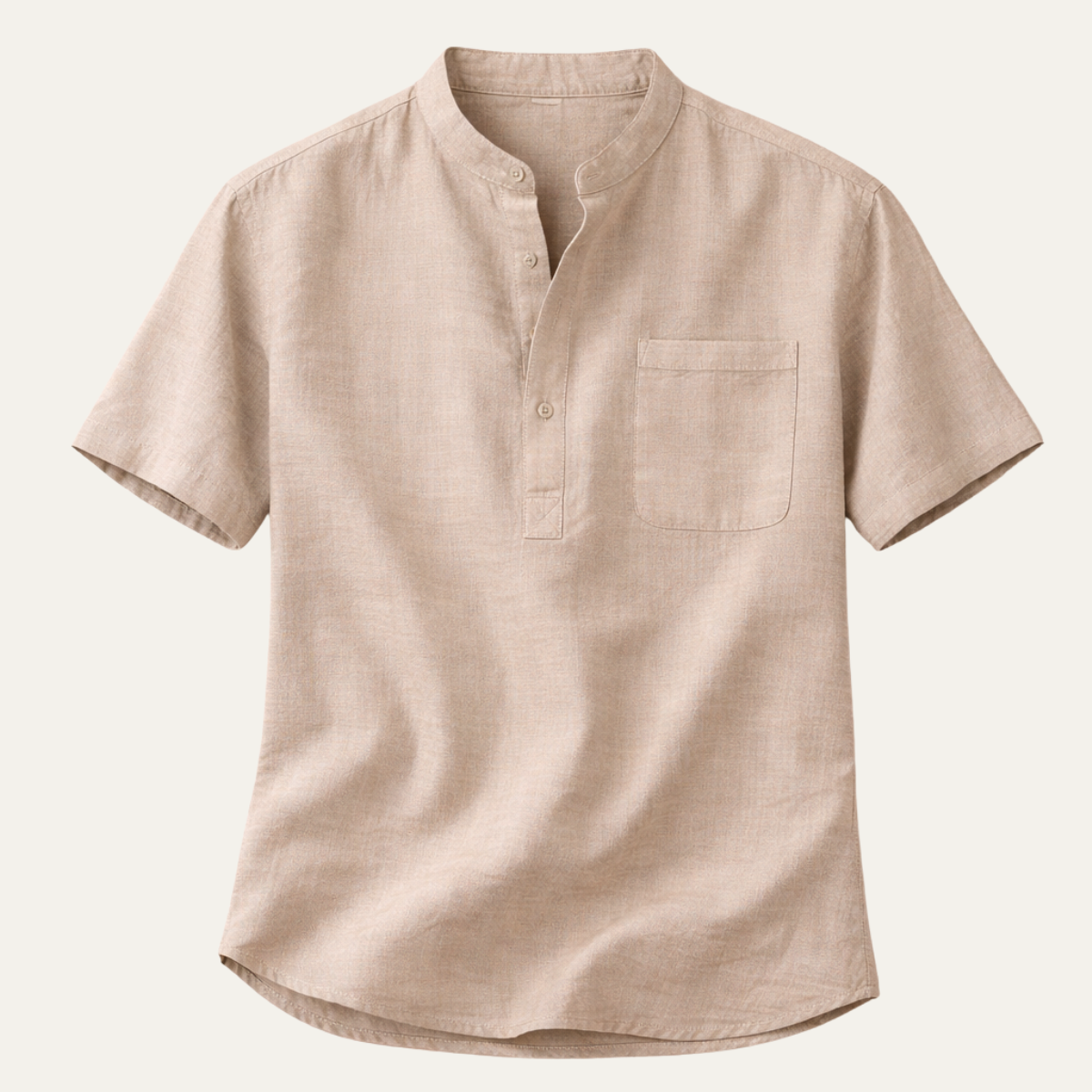 Men's Linen Henley Shirt Casual Light Beige - VibreMode