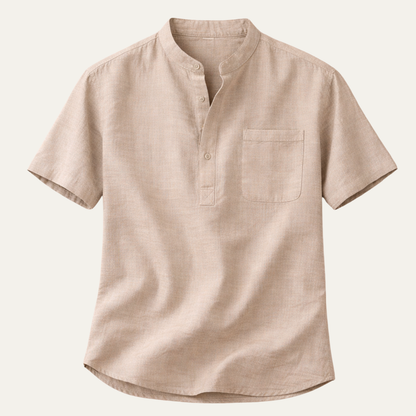 Men's Linen Henley Shirt Casual Light Beige - VibreMode