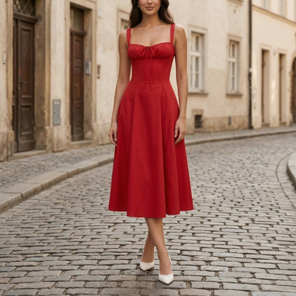 Women’s Line Midi Dress Square Neck Corset Summer Dress